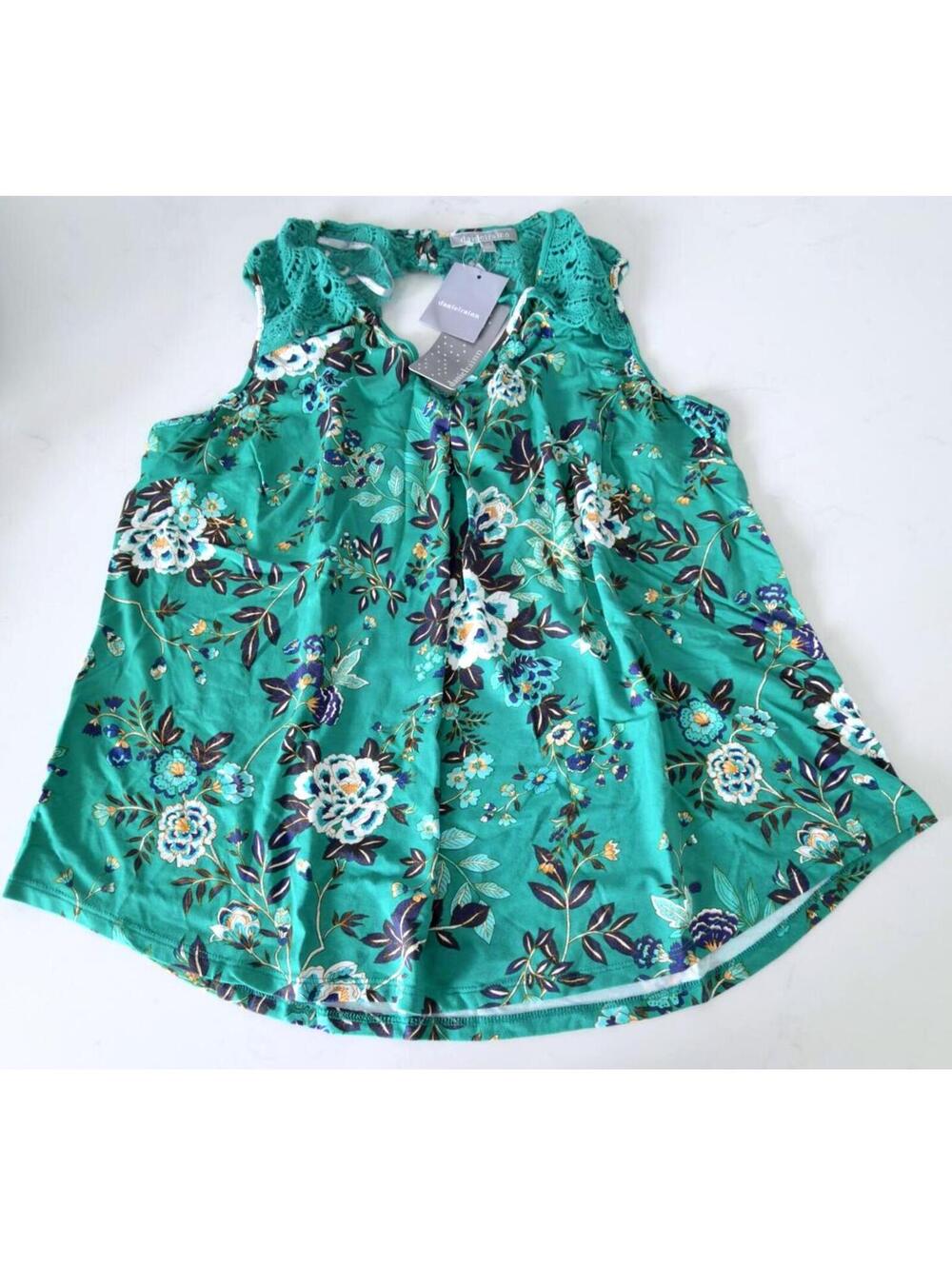 Daniel Rainn Green Floral Lace Sleeveless Blouse Women Size 1X